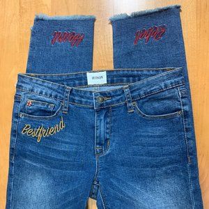 Hudson Jeans Embroidered Cropped Skinny Jeans Frayed Hem Size 16